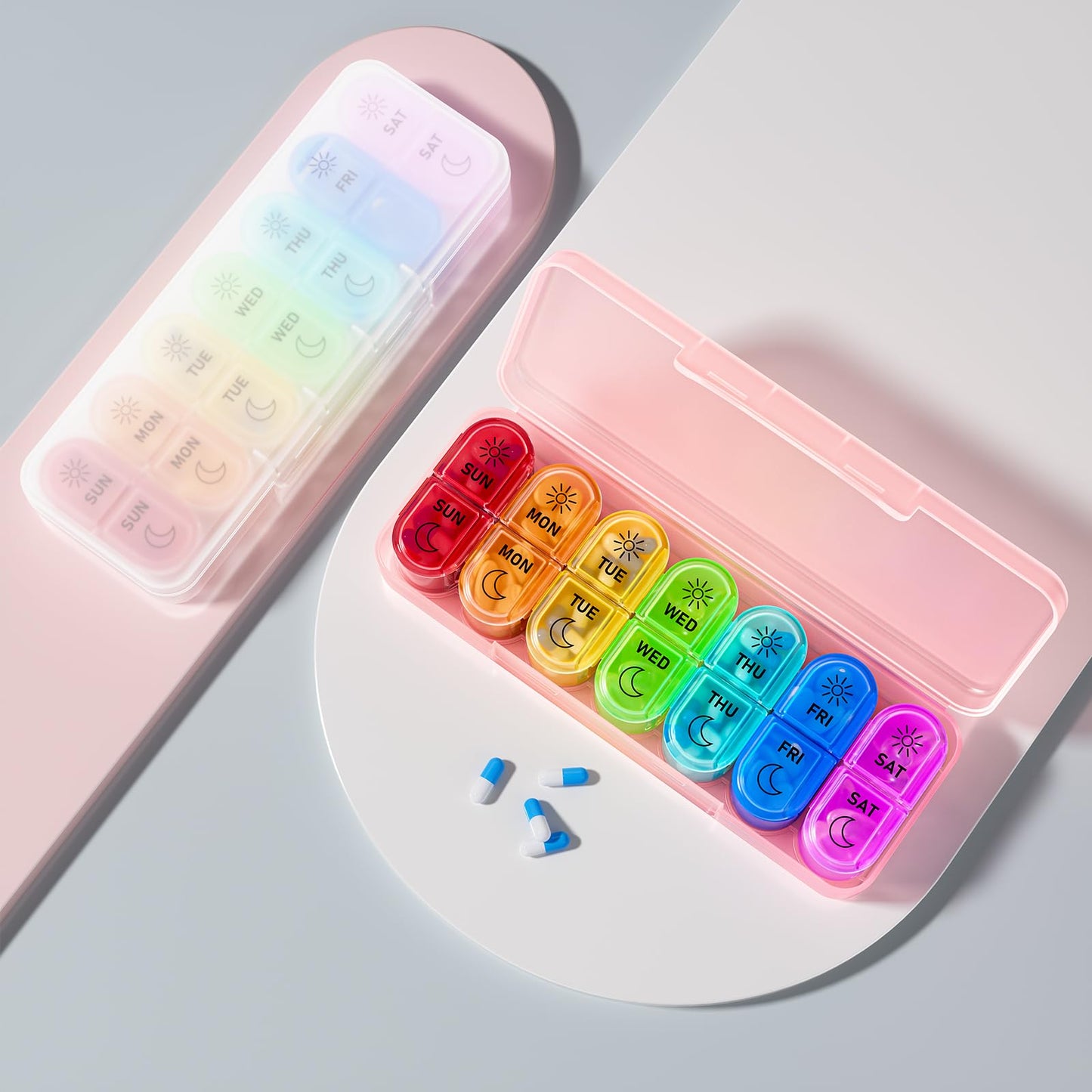 Weekly Pill Organizer 2 Times A Day, Windtrace Large Travel Pill Box 7 Day, AM PM Daily Medicine Pill Organizer with 7 Daily Pocket Cases, Pill Holder Container for Vitamin, Supplement, Fish Oil