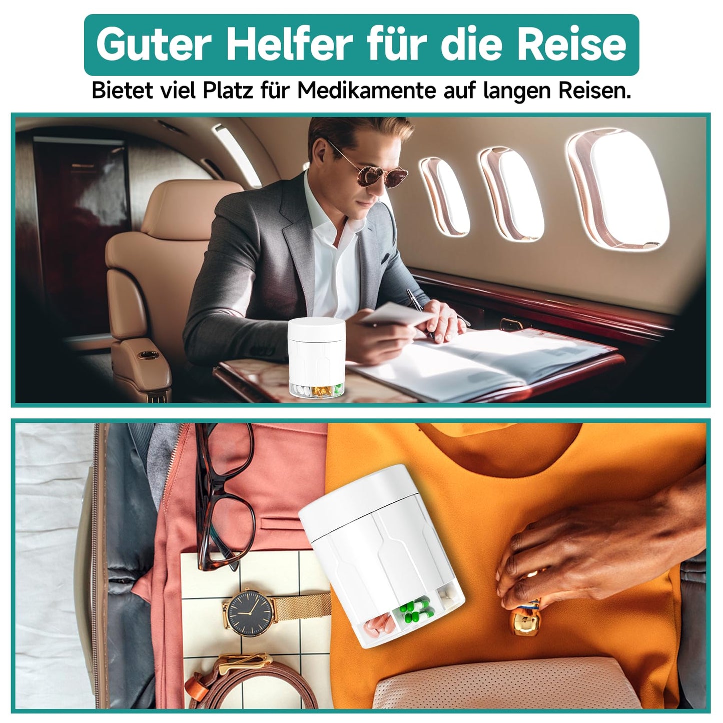 Tablettenbox 7 Tage, Windtrace Wöchentliche Reise Pillendose 7 Fächer mit Großen Separaten Fächern, Tägliche Medikamentenbox für Vitamine oder Medikamente zu halten, einschließlich 21 St. Etiketten