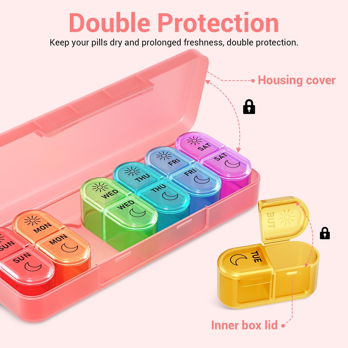 Weekly Pill Organizer 2 Times A Day, Windtrace Large Travel Pill Box 7 Day, AM PM Daily Medicine Pill Organizer with 7 Daily Pocket Cases, Pill Holder Container for Vitamin, Supplement, Fish Oil