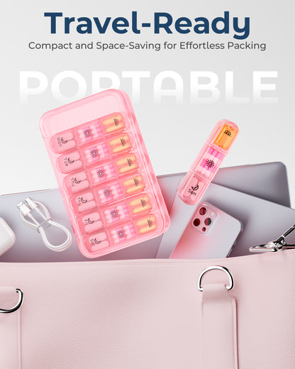 Pill Organizer 3X a Day｜Pink Perfection Portable Pill Case｜7-Day Weekly Compartment｜Stylish Travel Essential for Fashionistas｜BPA-Free Health Companion｜Luxury Bag Must-Have