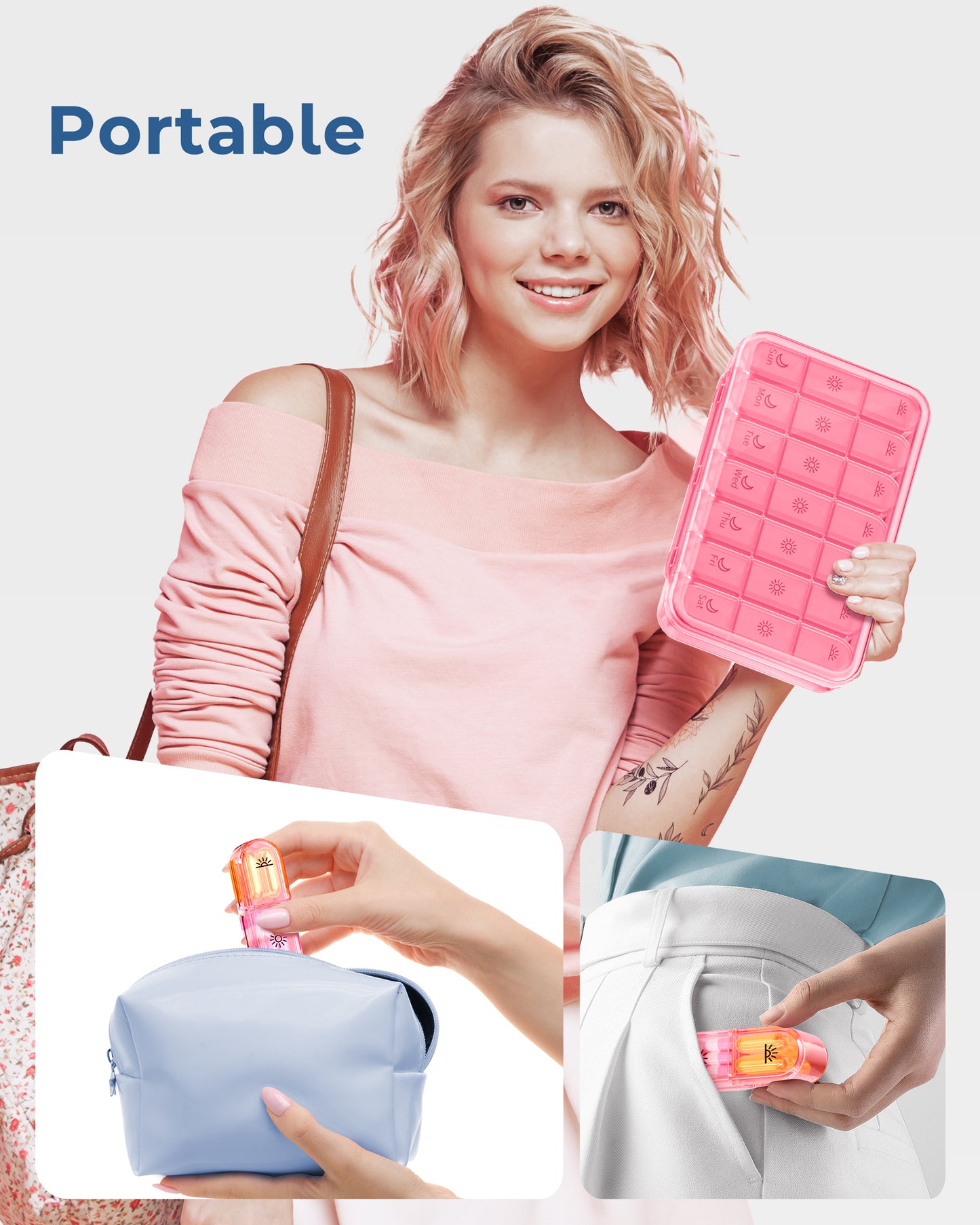 Pill Organizer 3X a Day｜Pink Perfection Portable Pill Case｜7-Day Weekly Compartment｜Stylish Travel Essential for Fashionistas｜BPA-Free Health Companion｜Luxury Bag Must-Have