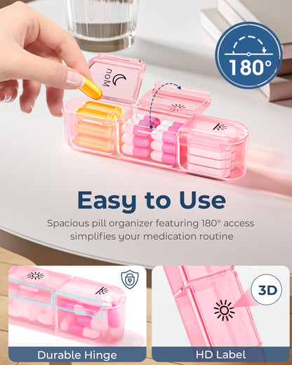 Pill Organizer 3X a Day｜Pink Perfection Portable Pill Case｜7-Day Weekly Compartment｜Stylish Travel Essential for Fashionistas｜BPA-Free Health Companion｜Luxury Bag Must-Have