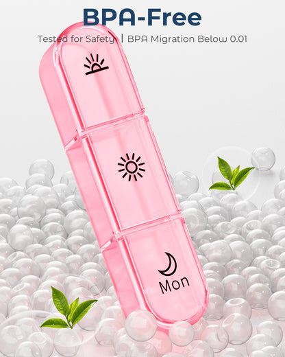 Pill Organizer 3X a Day｜Pink Perfection Portable Pill Case｜7-Day Weekly Compartment｜Stylish Travel Essential for Fashionistas｜BPA-Free Health Companion｜Luxury Bag Must-Have