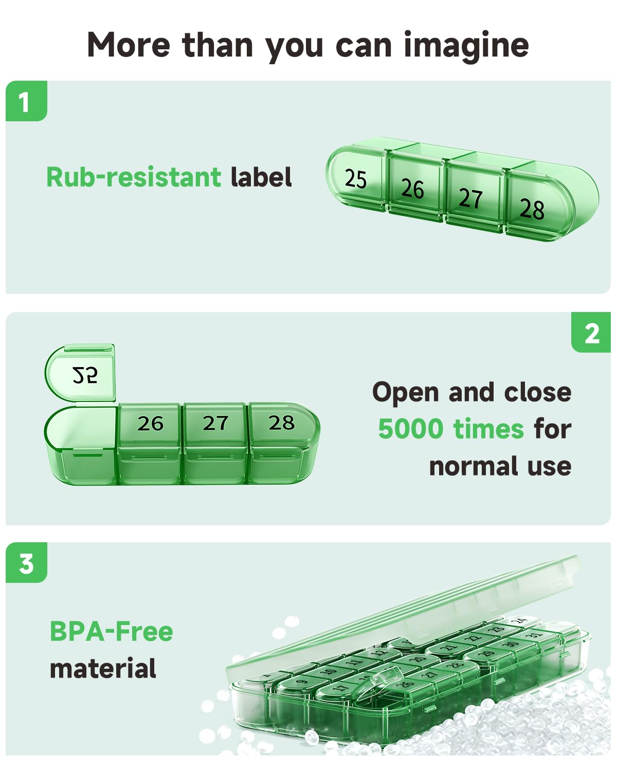 Monthly Pill Organizer 1 Times a Day,30 Day Pill Box,One Month Pill Case Once a Day,31 Day Pill Holder Medicine Organizer for Vitamin,Green