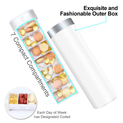 Cute Pill Organizer, Weekly Travel Pill Box 7 Day with Privacy Protection Design, Daily Pill Case Container Dispenser to Hold Vitamins, Medication, Supplements