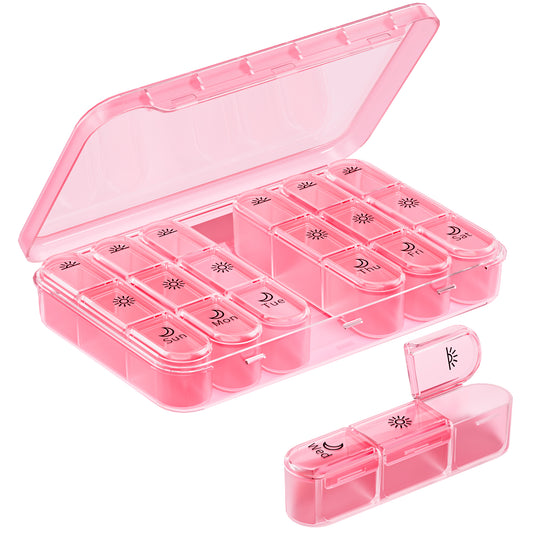 Pill Organizer 3X a Day｜Pink Perfection Portable Pill Case｜7-Day Weekly Compartment｜Stylish Travel Essential for Fashionistas｜BPA-Free Health Companion｜Luxury Bag Must-Have