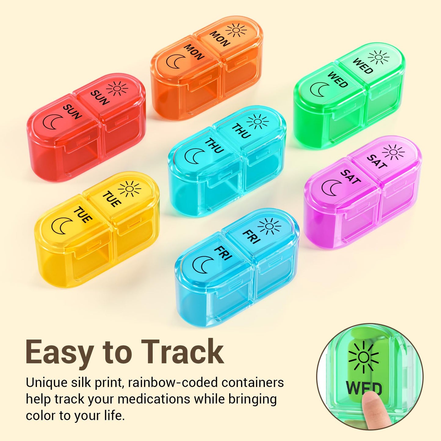 Weekly Pill Organizer 2 Times A Day, Windtrace Large Travel Pill Box 7 Day, AM PM Daily Medicine Organizer with 7 Daily Pocket Cases, Pill Holder Container for Vitamin, Supplement, Fish Oil