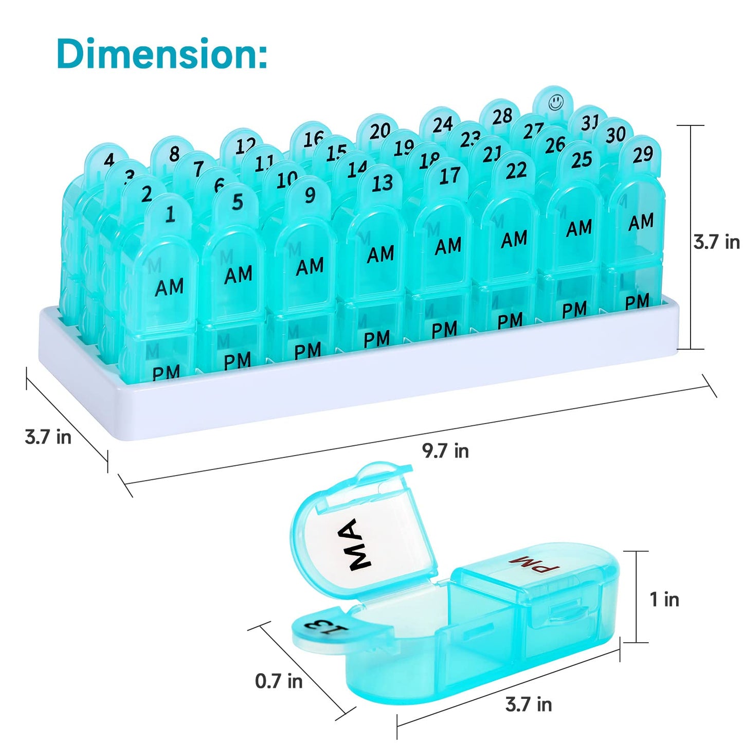 Pill Organizer Monthly 2 Times a Day, 30 Day Pill Organizer AM PM, One Month Pill Box Organizer with Unique Handle Design, 31 Day Travel Midicine Pill Cases Hold to Vitamin, Supplements & Medications…