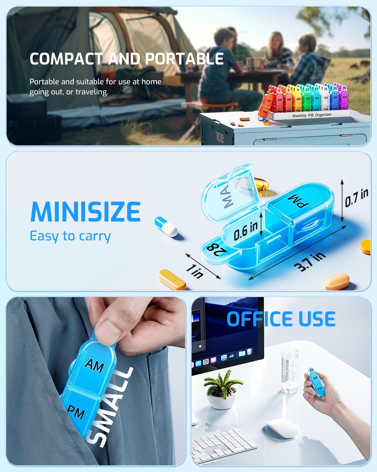 Monthly Pill Organizer 2 Times a Day, 30 Day Pill Organizer AM PM, Portable 31 Day Pill Organizer Twice a Day, Large One Month Pill Box Cases for Vitamins, Fish Oil, and Supplements