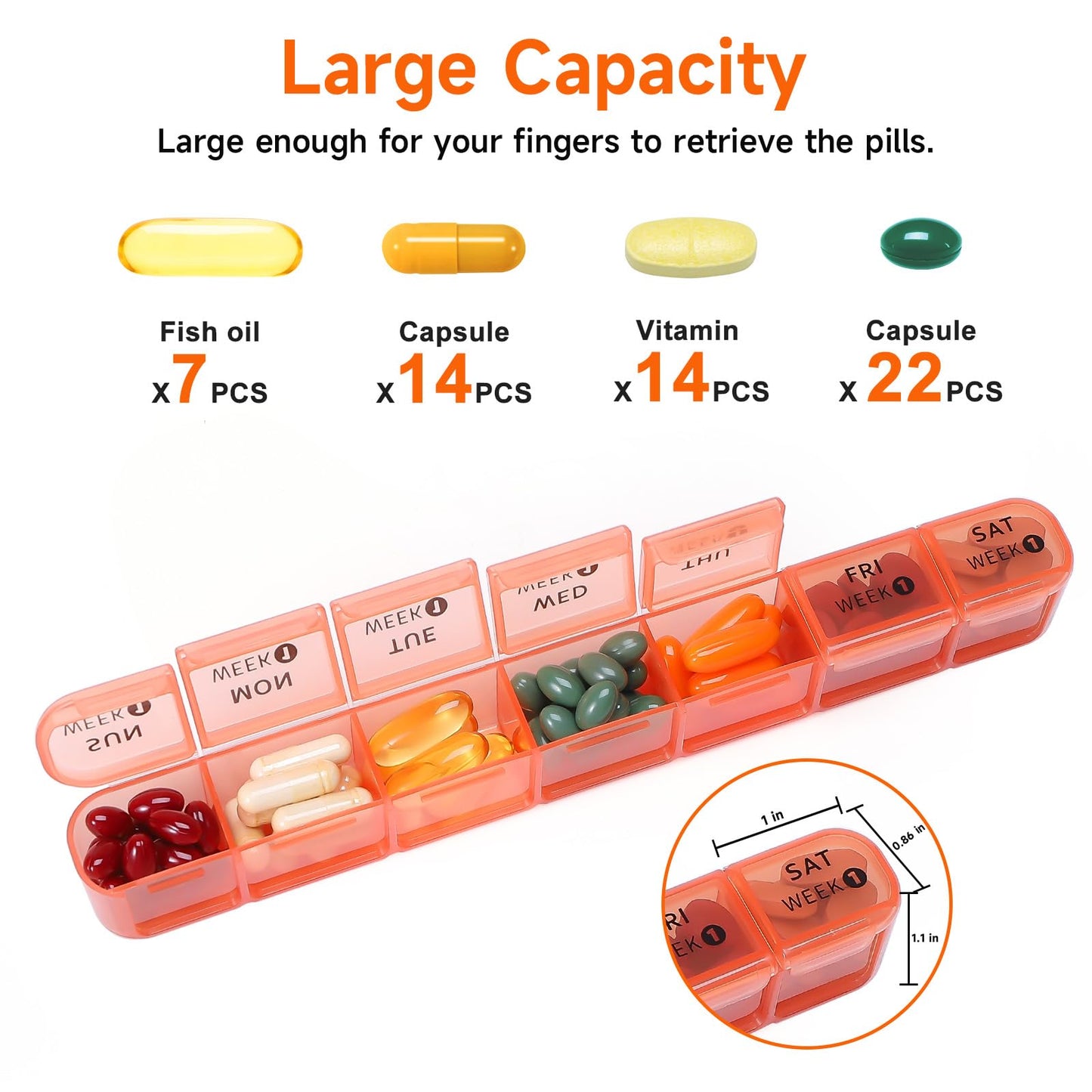 Weekly Pill Organizer(4 Weeks), Monthly Large 28 Days Pill Organizer with Removable 7 Days Pill Box, Daily Pill Cases Medicine Organizer for Fish Oils, Vitamins, Supplements, and Medications