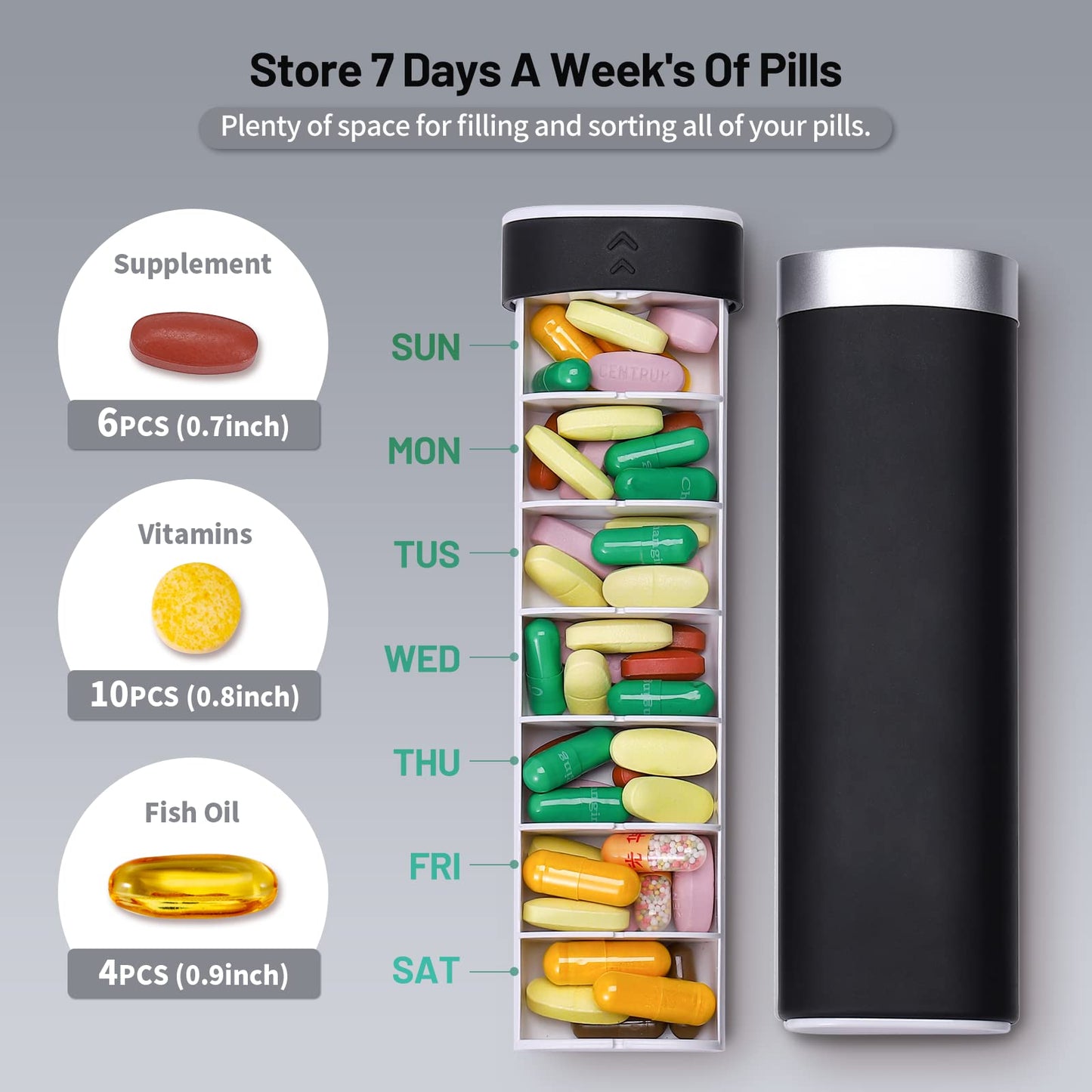 Pill Organizer 7 Day, Weekly Travel Pill Case, Cute Pill Box 7 Day with Privacy Protection Design, Daily Medicine Organizer Portable Pill Container for Supplements, Vitamins, Medication