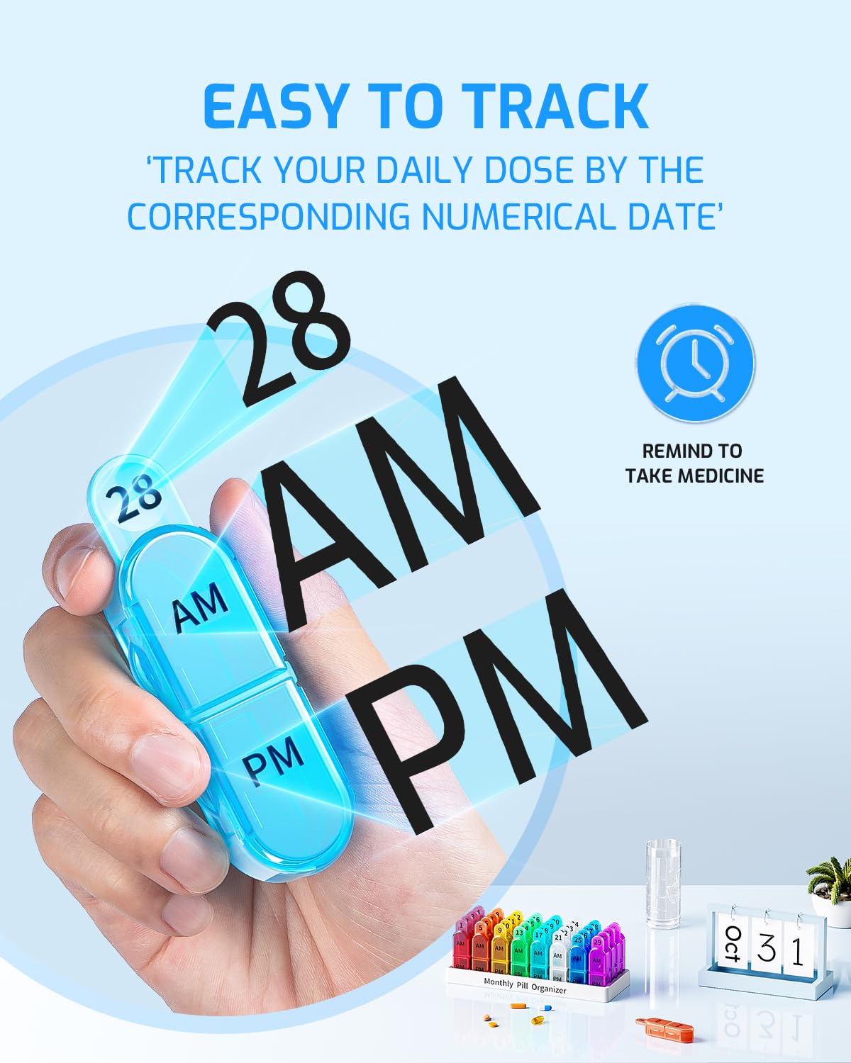 Monthly Pill Organizer 2 Times a Day, 30 Day Pill Organizer AM PM, Portable 31 Day Pill Organizer Twice a Day, Large One Month Pill Box Cases for Vitamins, Fish Oil, and Supplements