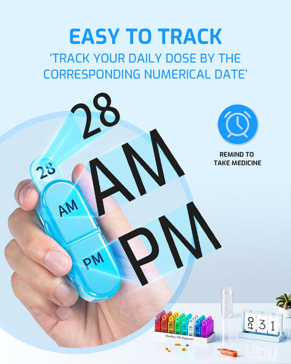 Monthly Pill Organizer 2 Times a Day, 30 Day Pill Organizer AM PM, Portable 31 Day Pill Organizer Twice a Day, Large One Month Pill Box Cases for Vitamins, Fish Oil, and Supplements
