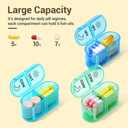 Weekly Pill Organizer 2 Times A Day, Windtrace Large Travel Pill Box 7 Day, AM PM Daily Medicine Organizer with 7 Daily Pocket Cases, Pill Holder Container for Vitamin, Supplement, Fish Oil