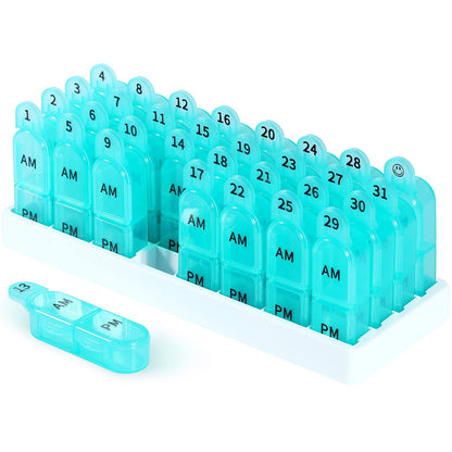 Pill Organizer Monthly 2 Times a Day, 30 Day Pill Organizer AM PM, One Month Pill Box Organizer with Unique Handle Design, 31 Day Travel Midicine Pill Cases Hold to Vitamin, Supplements & Medications…