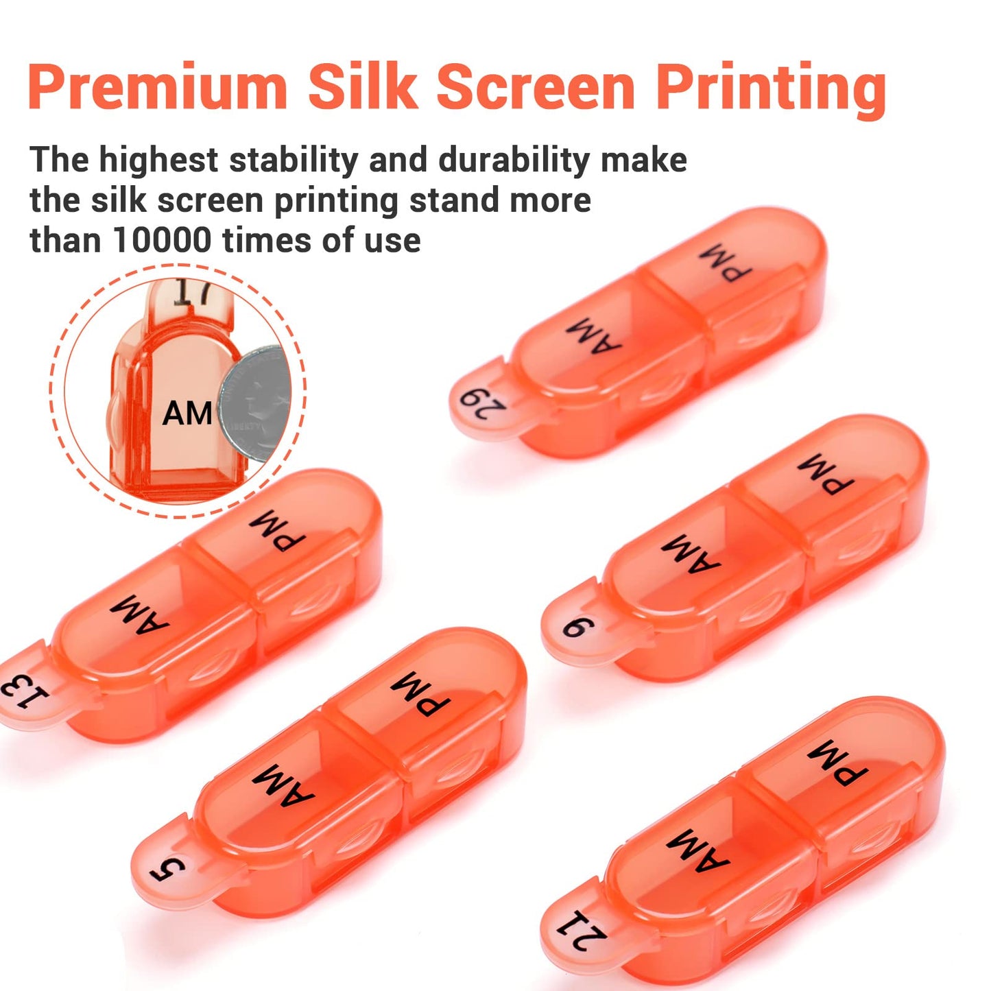 Monthly Pill Organizer, 30 Day Pill Organizer 2 Times A Day, One Month Pill Box Organizer AM PM, 31 Day Pill Organizer with 32 Daily Compartments for Fish Oil, Vitamins, Orange