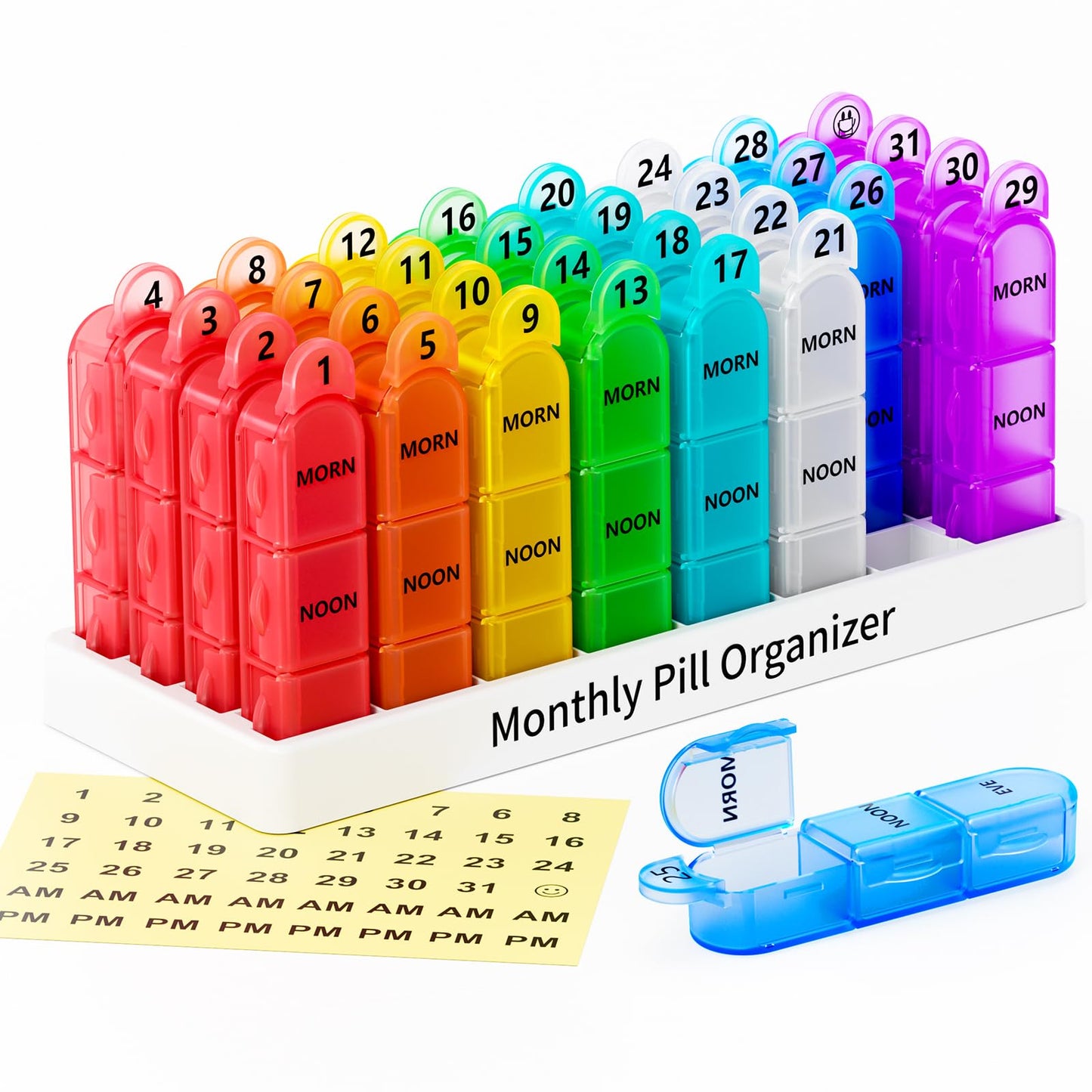 Monthly Pill Organizer 3 Times A Day, 30 Day Pill Organizer Morning-Noon-Night, One Month Pill Box Organizer with Travel Pill Case, 31 Day Medicine Organizer to Hold Vitamin, Supplements, Medication