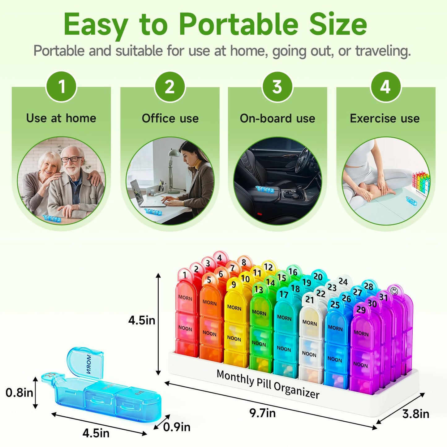 Monthly Pill Organizer 3 Times A Day, 30 Day Pill Organizer Morning-Noon-Night, One Month Pill Box Organizer with Travel Pill Case, 31 Day Medicine Organizer to Hold Vitamin, Supplements, Medication