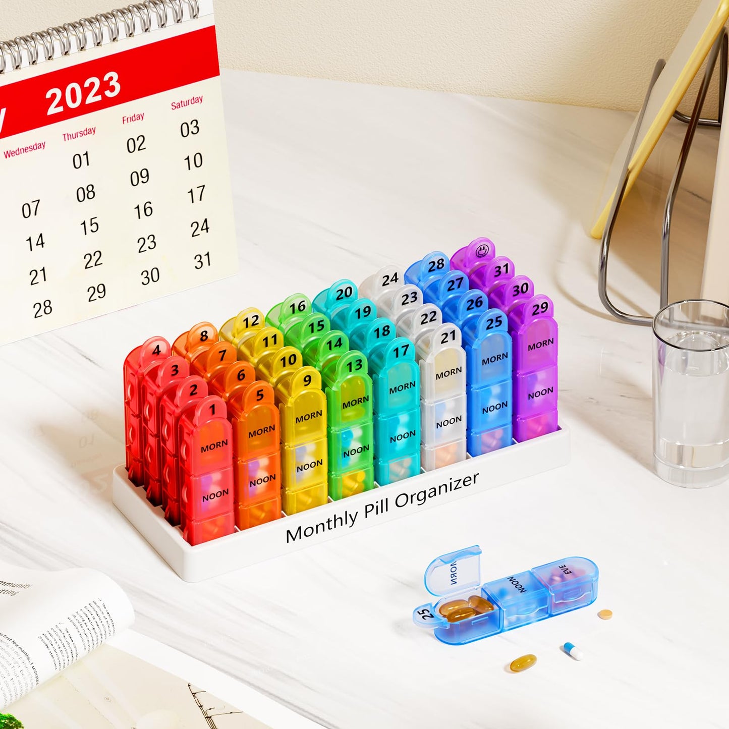 Monthly Pill Organizer 3 Times A Day, 30 Day Pill Organizer Morning-Noon-Night, One Month Pill Box Organizer with Travel Pill Case, 31 Day Medicine Organizer to Hold Vitamin, Supplements, Medication