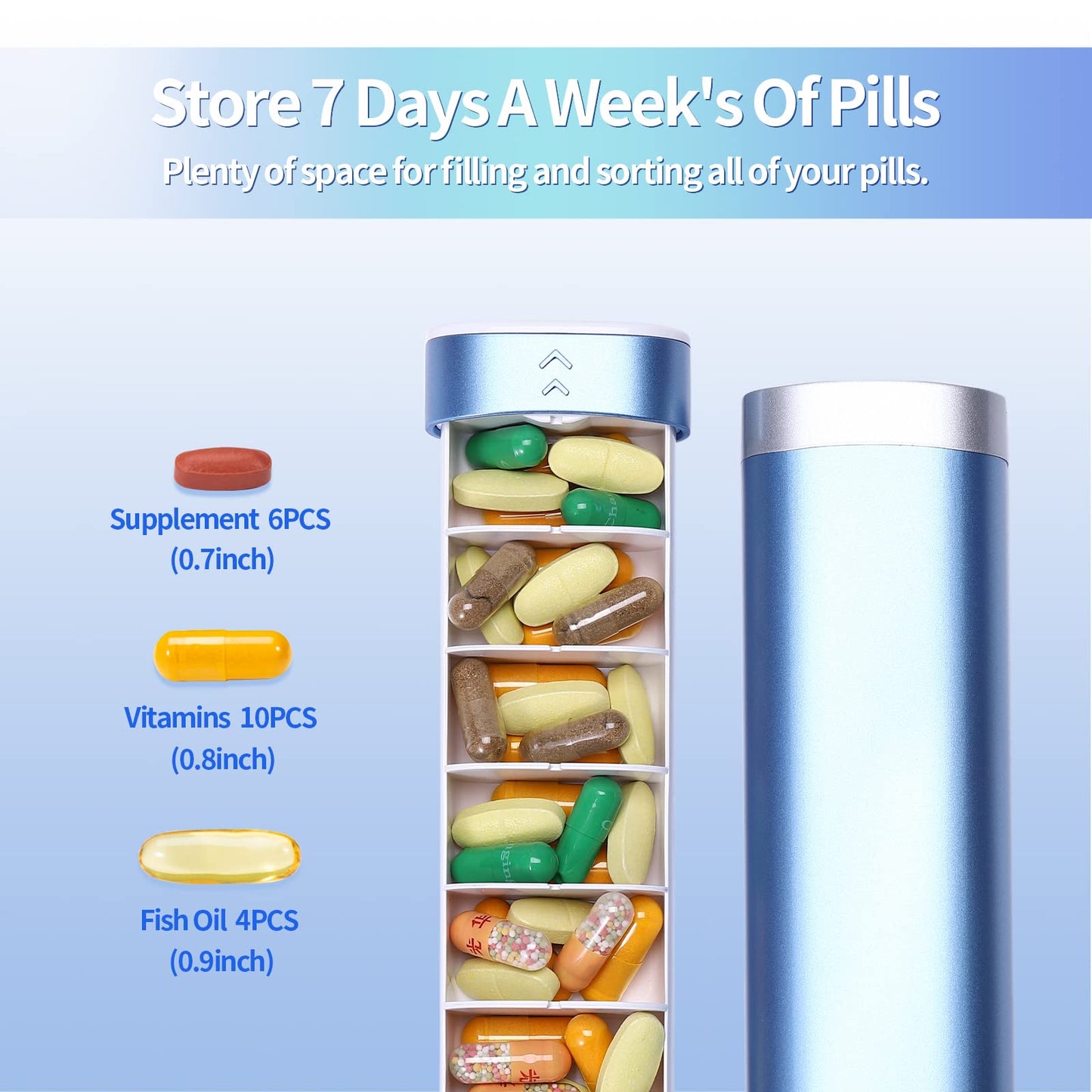 Pill Organizer 7 Day, Weekly Travel Pill Box, Cute Daily Medicine Organizer, Pretty Pill Case Container with Portable Design, BPA Free Pill Holder for Supplements, Vitamins, and Medication