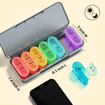 Weekly Pill Organizer 2 Times A Day, Windtrace Large Travel Pill Box 7 Day, AM PM Daily Medicine Organizer with 7 Daily Pocket Cases, Pill Holder Container for Vitamin, Supplement, Fish Oil