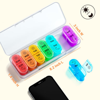 7 Days AM PM Pill Organizer - 2 Times a Day Large Weekly Pills Case, BPA-Free Pills Box Container Holder, Morning and Night Pill Boxes with 7 Daily Pocket Cases to Hold Vitamins, Medicine & Supplement