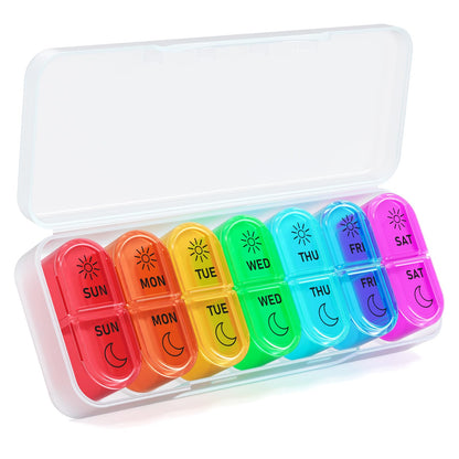 7 Days AM PM Pill Organizer - 2 Times a Day Large Weekly Pills Case, BPA-Free Pills Box Container Holder, Morning and Night Pill Boxes with 7 Daily Pocket Cases to Hold Vitamins, Medicine & Supplement