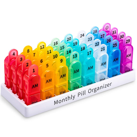 Monthly Pill Organizer 2 Times a Day, 30 Day Pill Organizer AM PM, Portable 31 Day Pill Organizer Twice a Day, Large One Month Pill Box Cases for Vitamins, Fish Oil, and Supplements