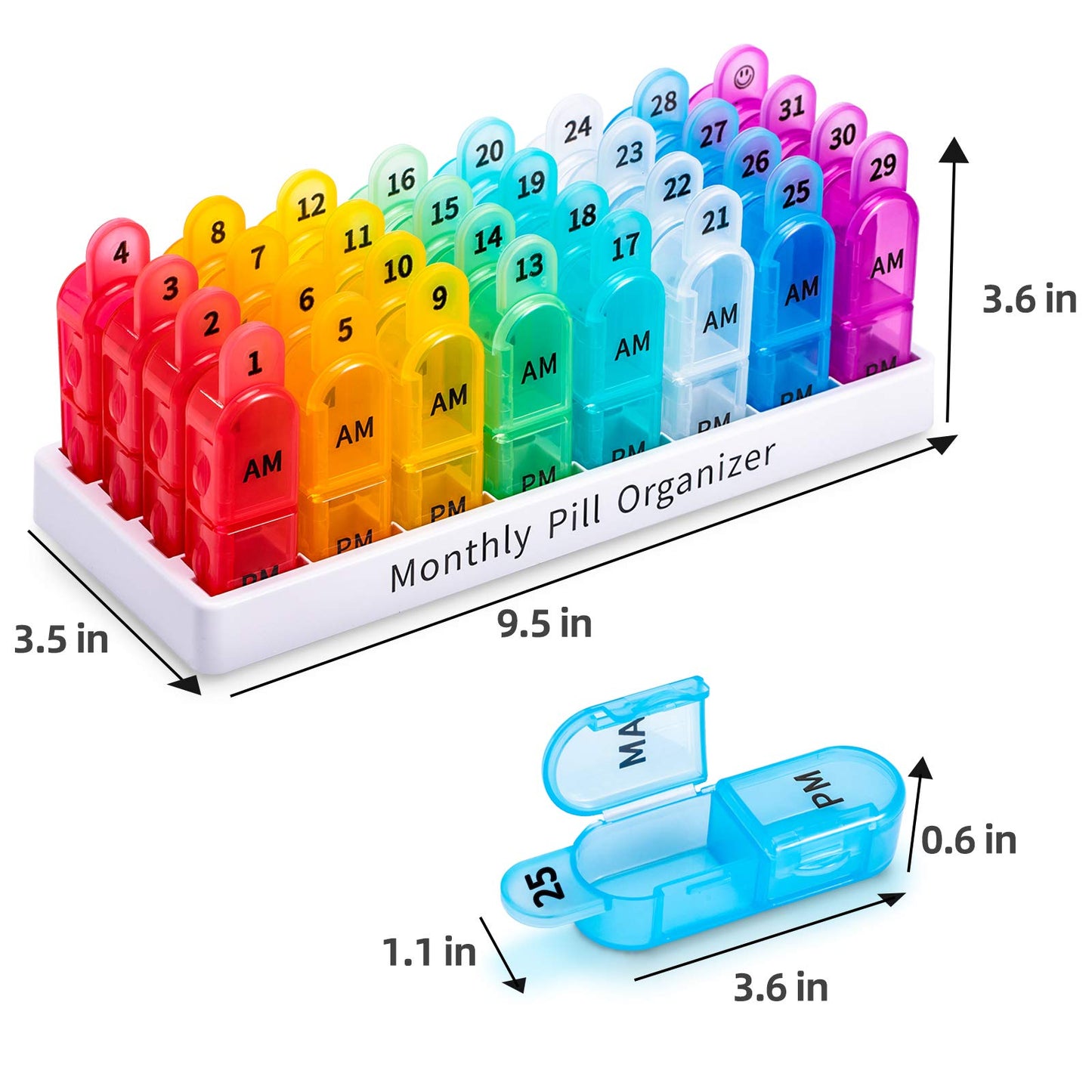Monthly Pill Organizer 2 Times a Day, 30 Day Pill Organizer AM PM, Portable 31 Day Pill Organizer Twice a Day, Large One Month Pill Box Cases for Vitamins, Fish Oil, and Supplements