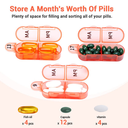Monthly Pill Organizer, 30 Day Pill Organizer 2 Times A Day, One Month Pill Box Organizer AM PM, 31 Day Pill Organizer with 32 Daily Compartments for Fish Oil, Vitamins, Orange