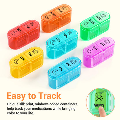 7 Days AM PM Pill Organizer - 2 Times a Day Large Weekly Pills Case, BPA-Free Pills Box Container Holder, Morning and Night Pill Boxes with 7 Daily Pocket Cases to Hold Vitamins, Medicine & Supplement