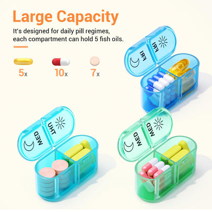 7 Days AM PM Pill Organizer - 2 Times a Day Large Weekly Pills Case, BPA-Free Pills Box Container Holder, Morning and Night Pill Boxes with 7 Daily Pocket Cases to Hold Vitamins, Medicine & Supplement