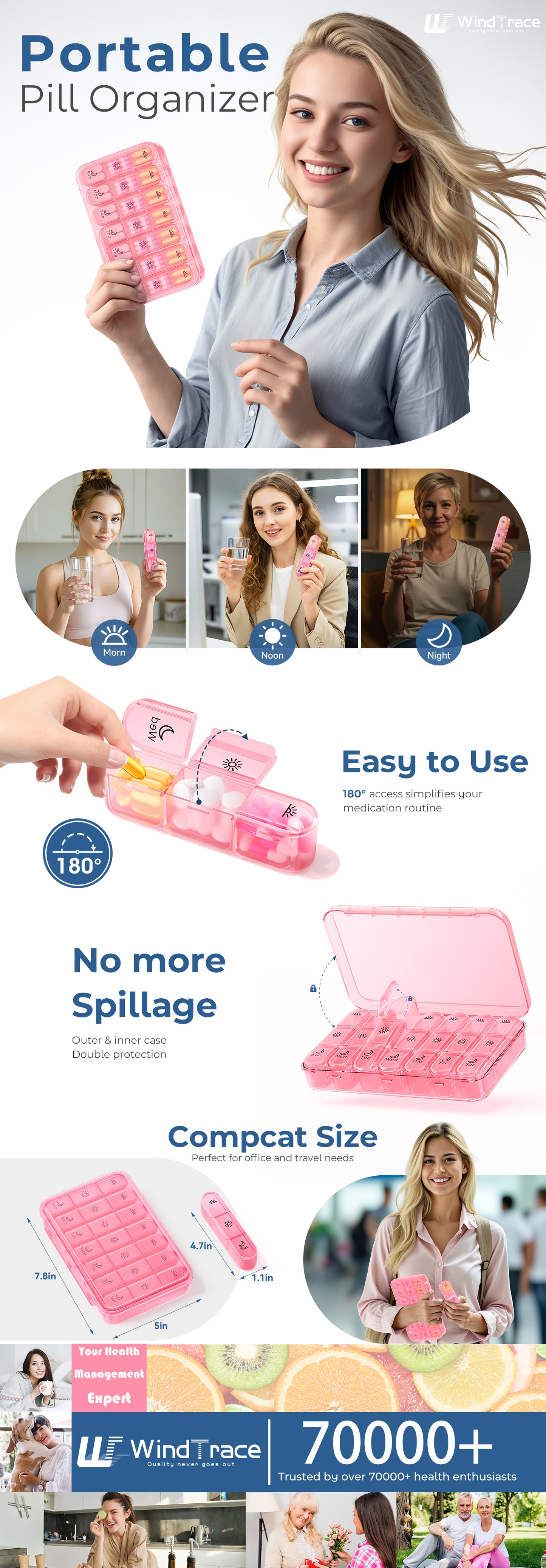 Pill Organizer 3X a Day｜Pink Perfection Portable Pill Case｜7-Day Weekly Compartment｜Stylish Travel Essential for Fashionistas｜BPA-Free Health Companion｜Luxury Bag Must-Have