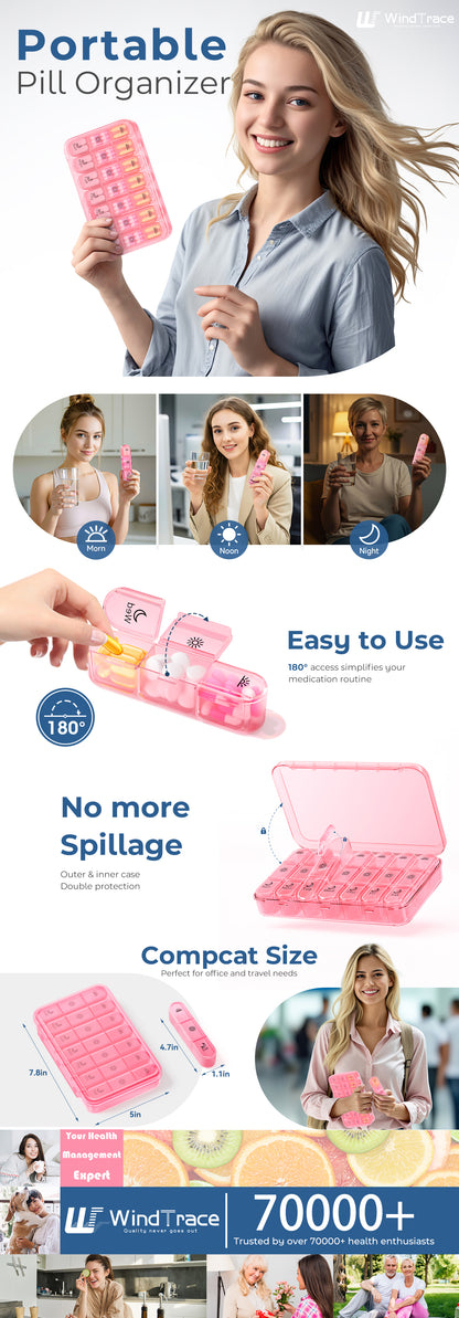 Pill Organizer 3X a Day｜Pink Perfection Portable Pill Case｜7-Day Weekly Compartment｜Stylish Travel Essential for Fashionistas｜BPA-Free Health Companion｜Luxury Bag Must-Have